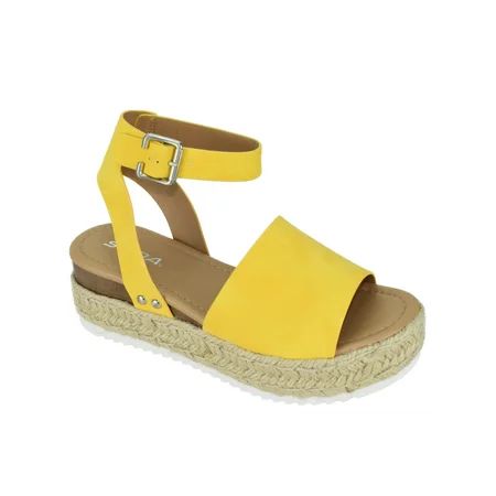 Soda Women Wedge Sandals Open Toe Ankle Strap Flatform Espadrilles Trim Platform TOPIC-S Yellow 7.5 | Walmart (US)