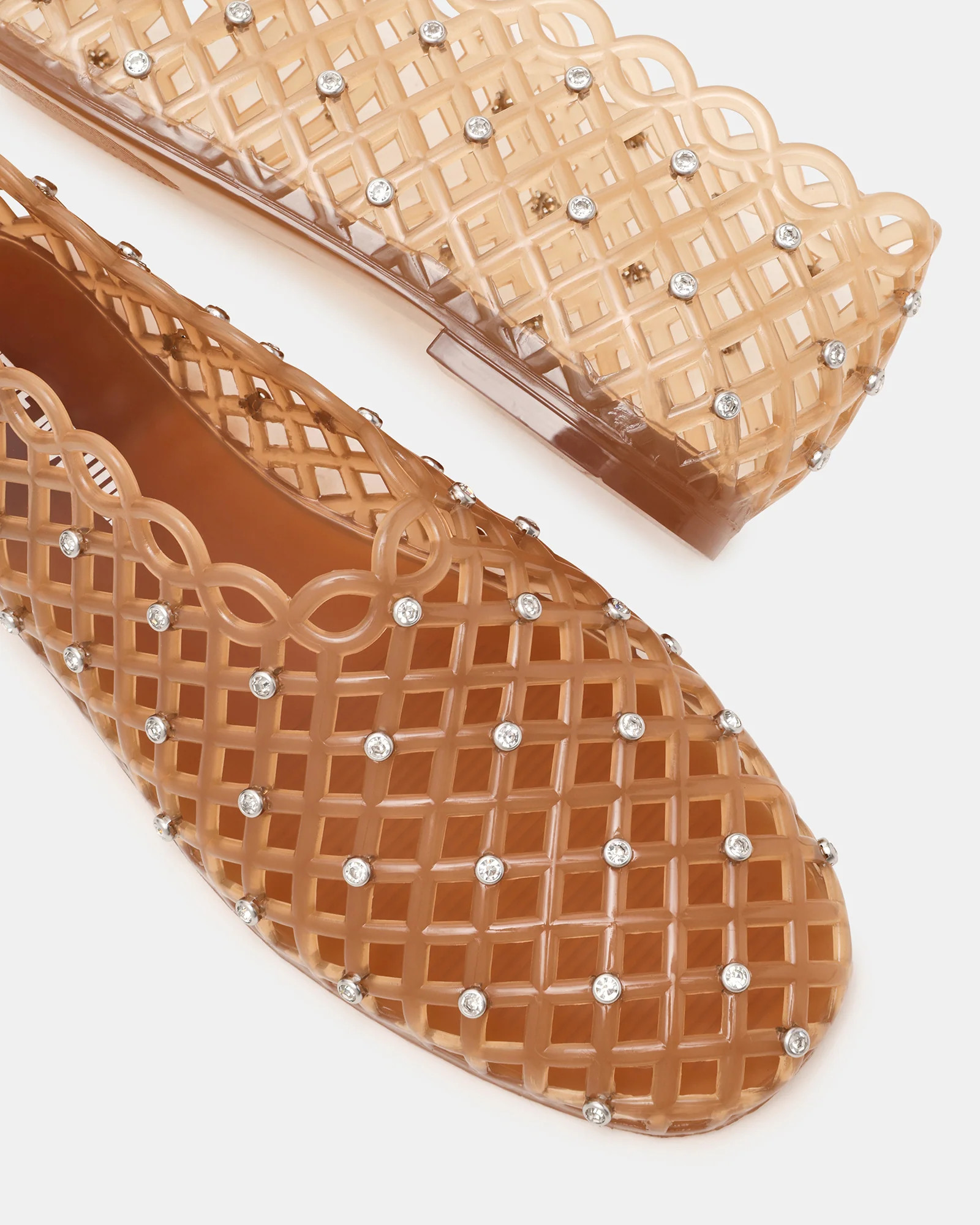 GROVE Tan Rhinestones Square-Toe Jelly Women's Flat | Steve Madden (US)