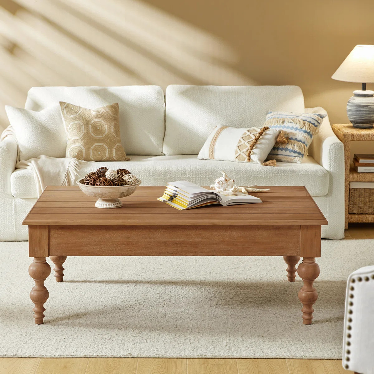 Aristidh 52"W Farmhouse Solid Wood Base Rectangular Lift Top Coffee Table with Storage Shelf | Wayfair North America