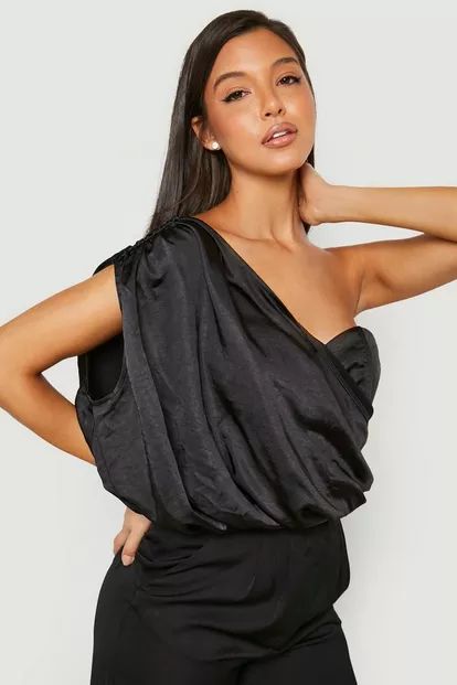 Drape One Shoulder Satin Bodysuit | Boohoo.com (US & CA)