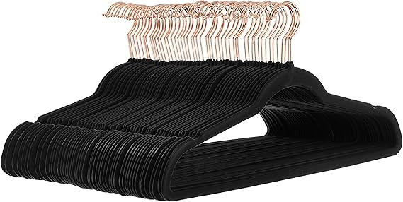 Amazon Basics Slim, Velvet, Non-Slip Suit Clothes Hangers, Black/Rose Gold - Pack of 50 | Amazon (US)