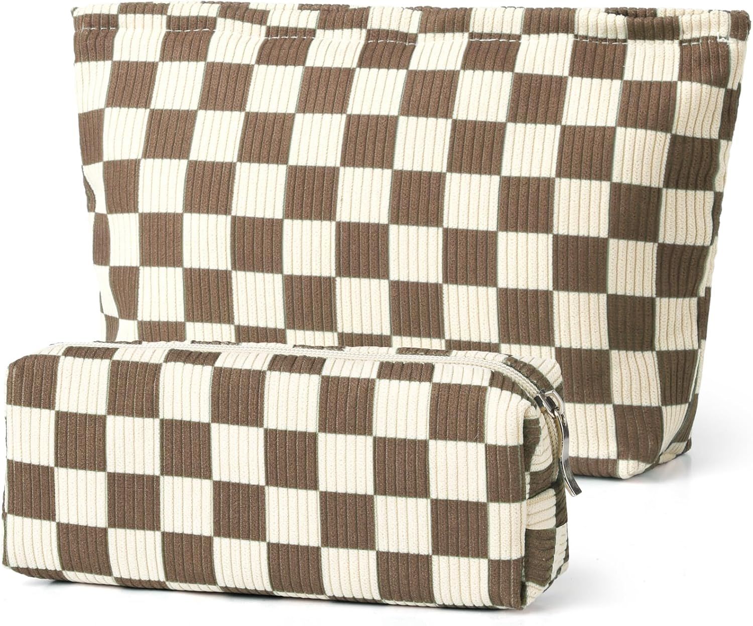 SANYETS Checkered Cosmetic Bags, Small Make Up Pouch for Purse, Beige Makeup Bag Travel Accessori... | Amazon (US)