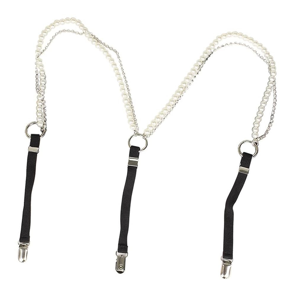 Women's Pearl and Rhinestone Chain Y Suspender with 3 Metal Clips on Belts Adjustable Elastic Bra... | Amazon (US)