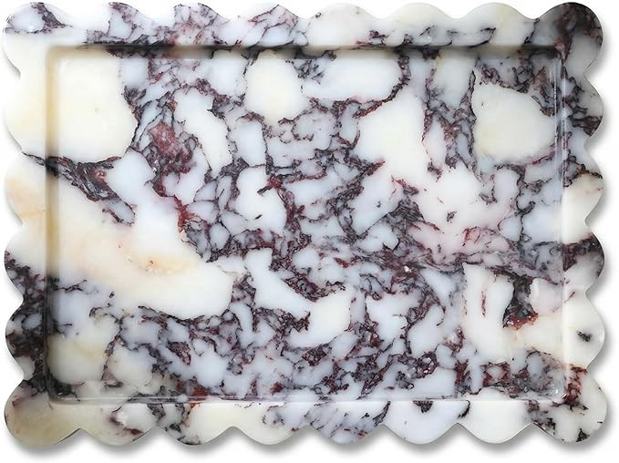 Genuine Scalloped Marble Tray 11.8"x7.8", Non-Slip Fluted Vanity Tray for Bathroom & Kitchen, Mod... | Amazon (US)