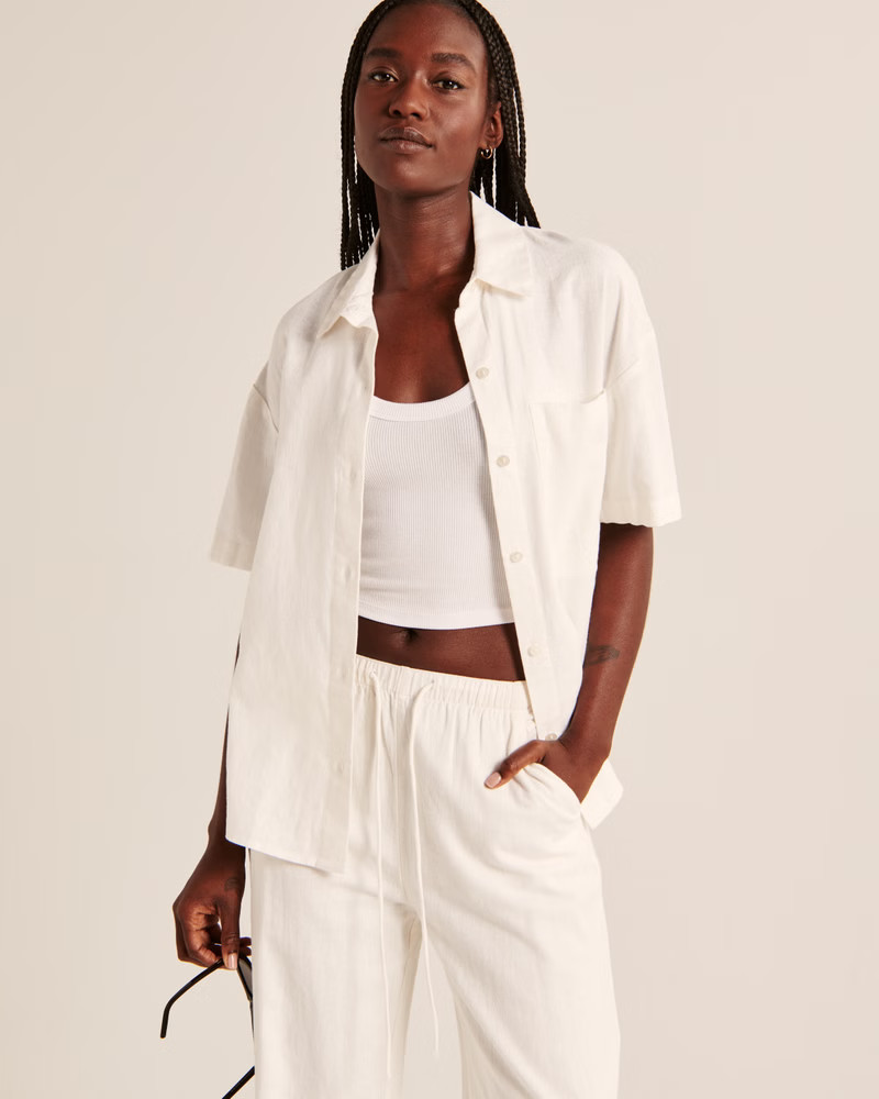 Oversized Short-Sleeve Linen-Blend Shirt | Abercrombie & Fitch (US)