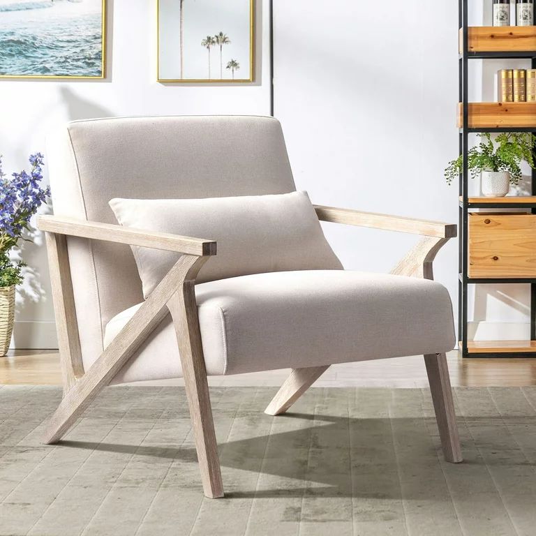 Bonzy Home Mid Century Accent Chair, Single Sofa Armchair for Living Room, Bedroom, Balcont,Beige | Walmart (US)