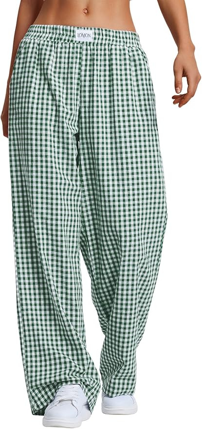 LOMON Womens Striped Gingham Boxer Pants Spring Summer Pajama Lounge Pj Casual Plaid Trousers Y2K... | Amazon (US)