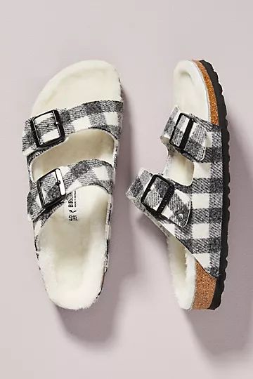 Birkenstock Plaid Arizona Shearling-Lined Sandals | Anthropologie (US)