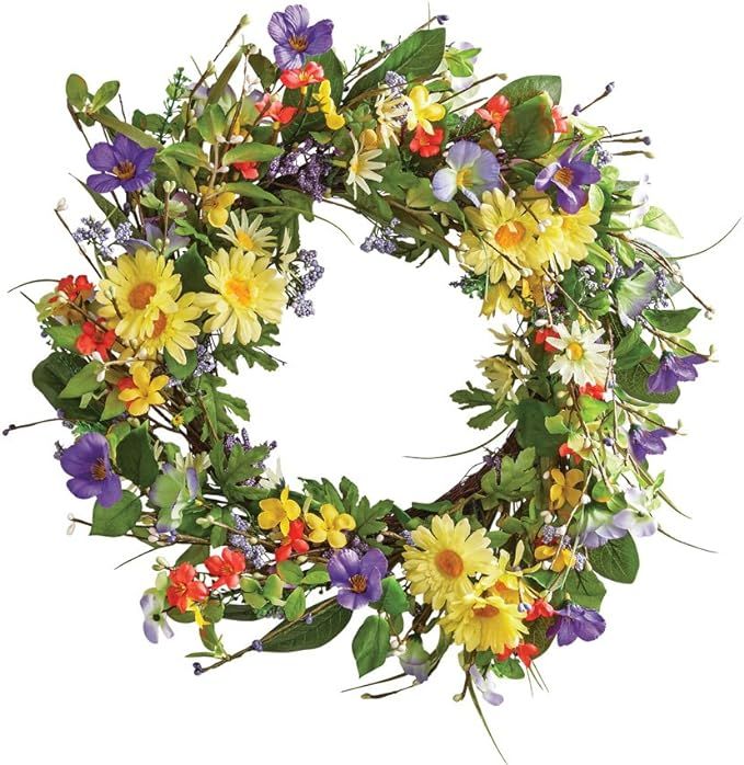 Collections Etc Wild Daisy Floral Twig Door Wreath, 19 1/2" Diameter - Home Décor for Any Room | Amazon (US)