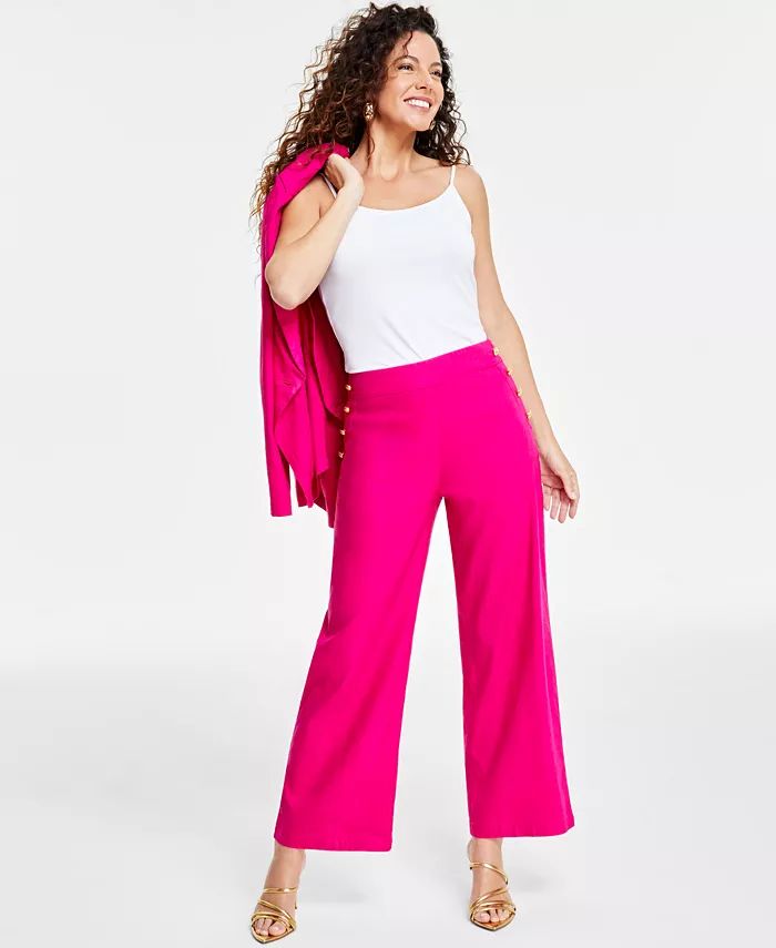 Women's Button-Trim Wide-Leg Pants, Created for Macy's | Macy's