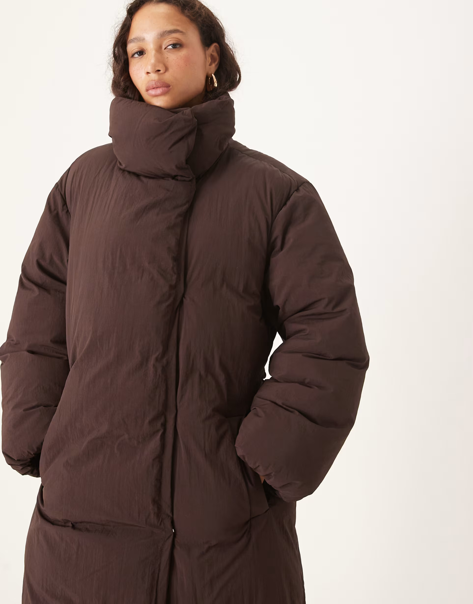ASOS DESIGN funnel neck longline puffer jacket in chocolate | ASOS (Global)