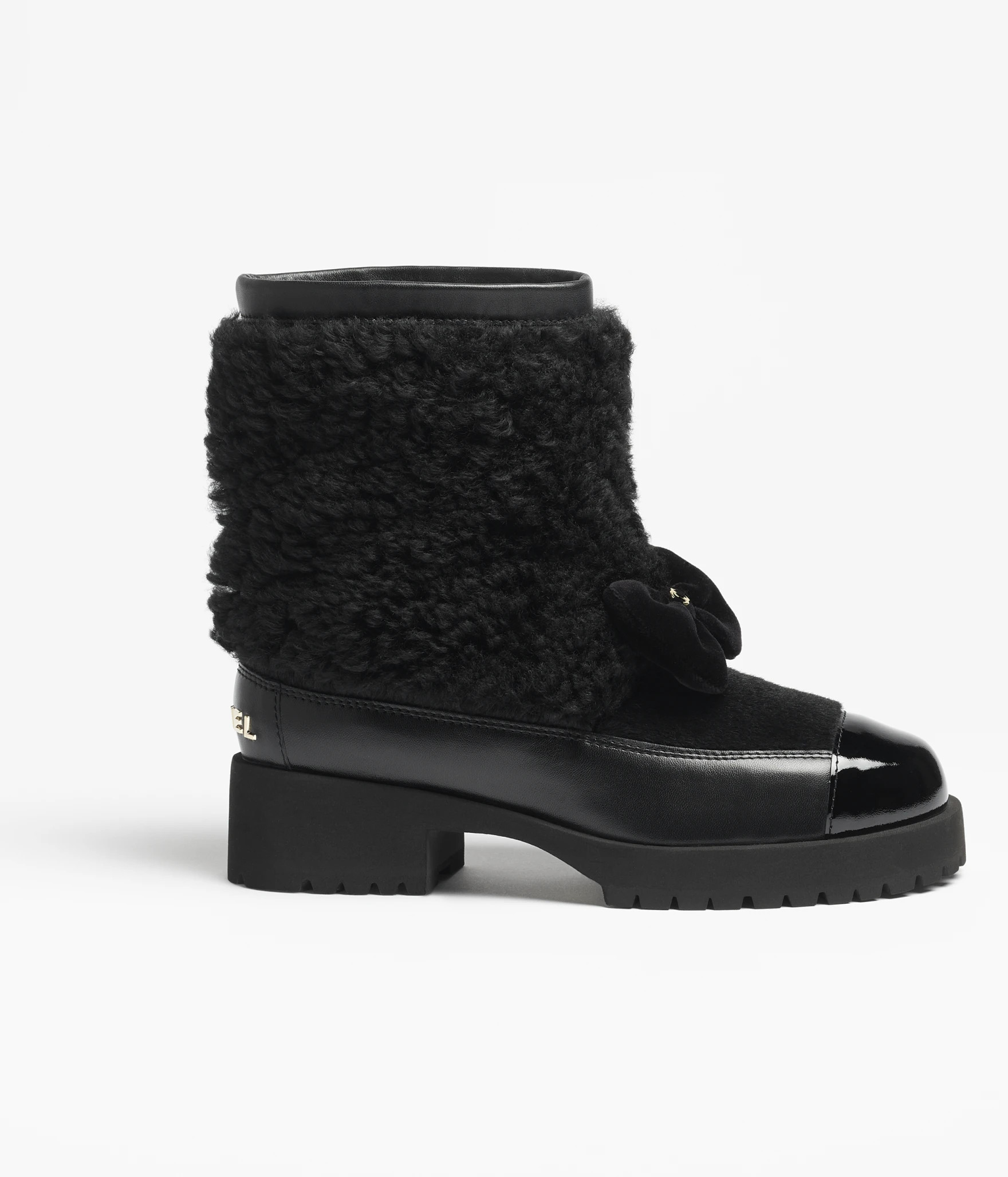 Short boots - Shearling lambskin, calfskin, lambskin & patent calfskin, black — Fashion | CHANE... | Chanel, Inc. (US)