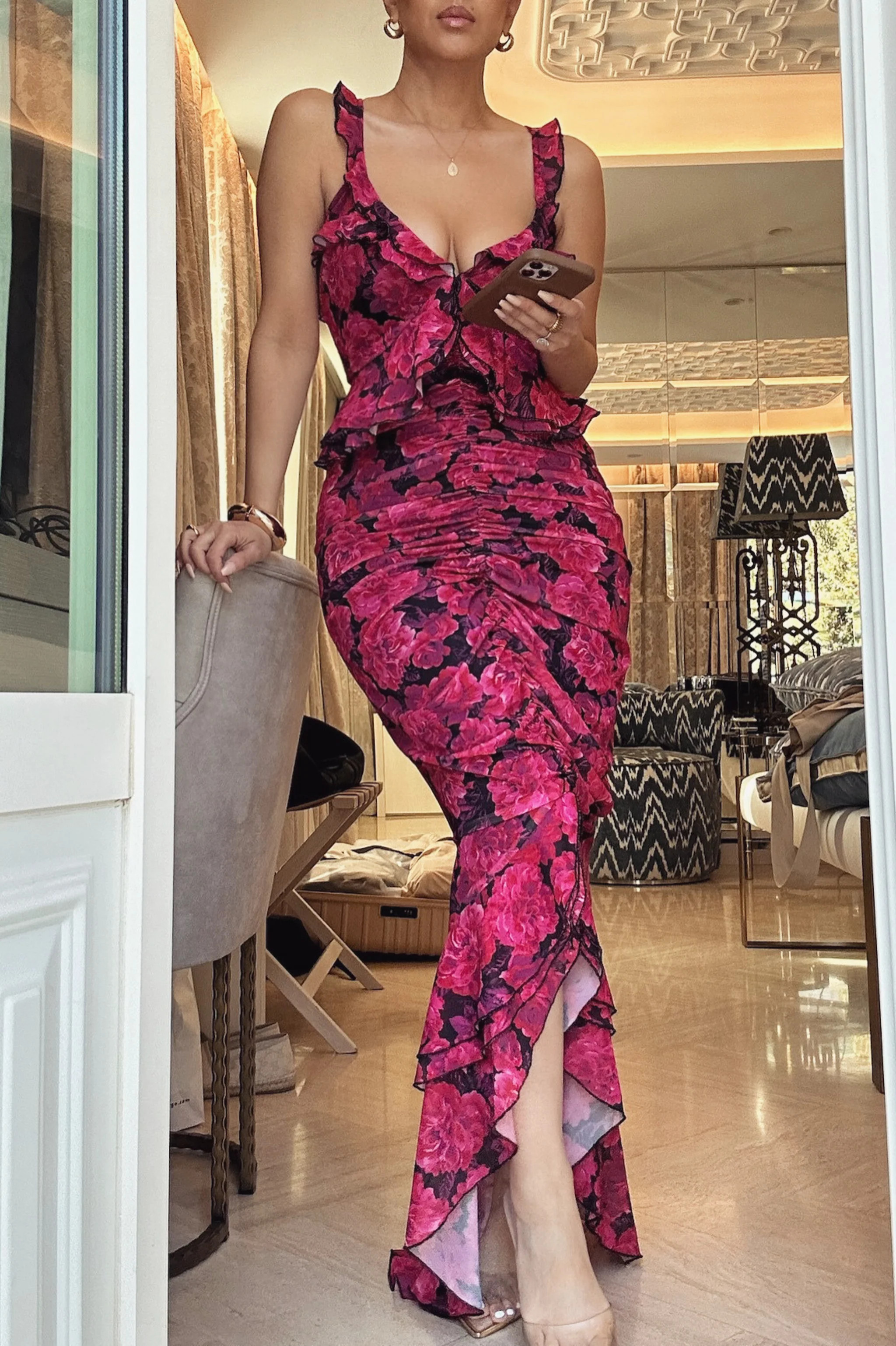 Pink  La Costa Ruffle Maxi Dress | JLUXLABEL