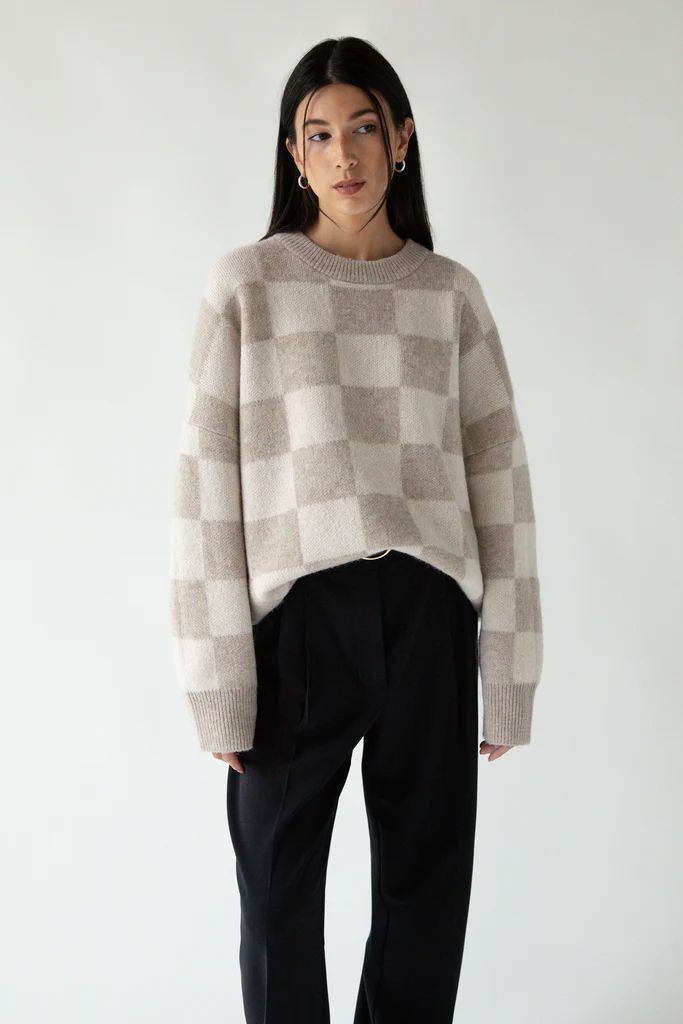 CHECKERED CREWNECK SWEATER | OAK + FORT