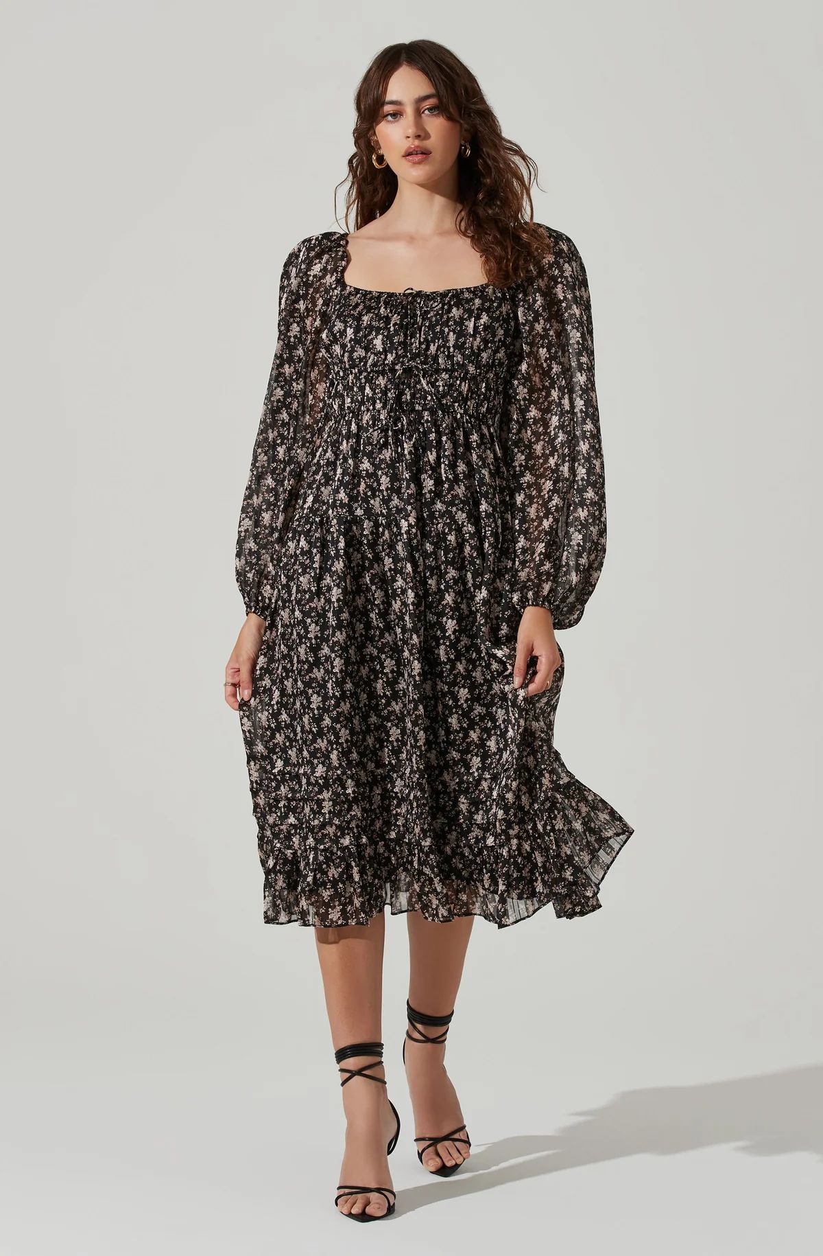 Floral Ruched Bust Long Sleeve Midi Dress | ASTR The Label (US)