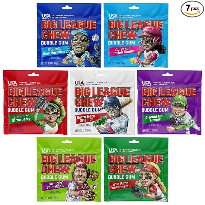 Big League Chew Bulk Baseball Gum Variety Pack - 7 Baseball Candy Flavors in 2.12oz Packets - Big... | Amazon (US)