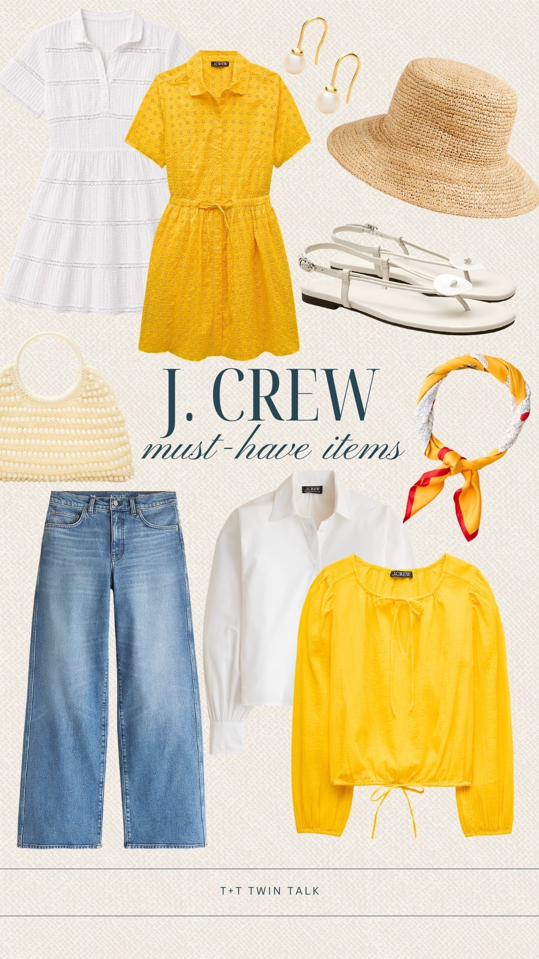 J.Crew is bringing all the sunshine with these yellow and white pieces. The dresses, tops, and denim make it easy to put together outfits you'll actually want to wear all season. I also love how the scarf and straw accessories add a fun pop without being too much.

#LTKSeasonal #LTKOver40 #LTKMidsize