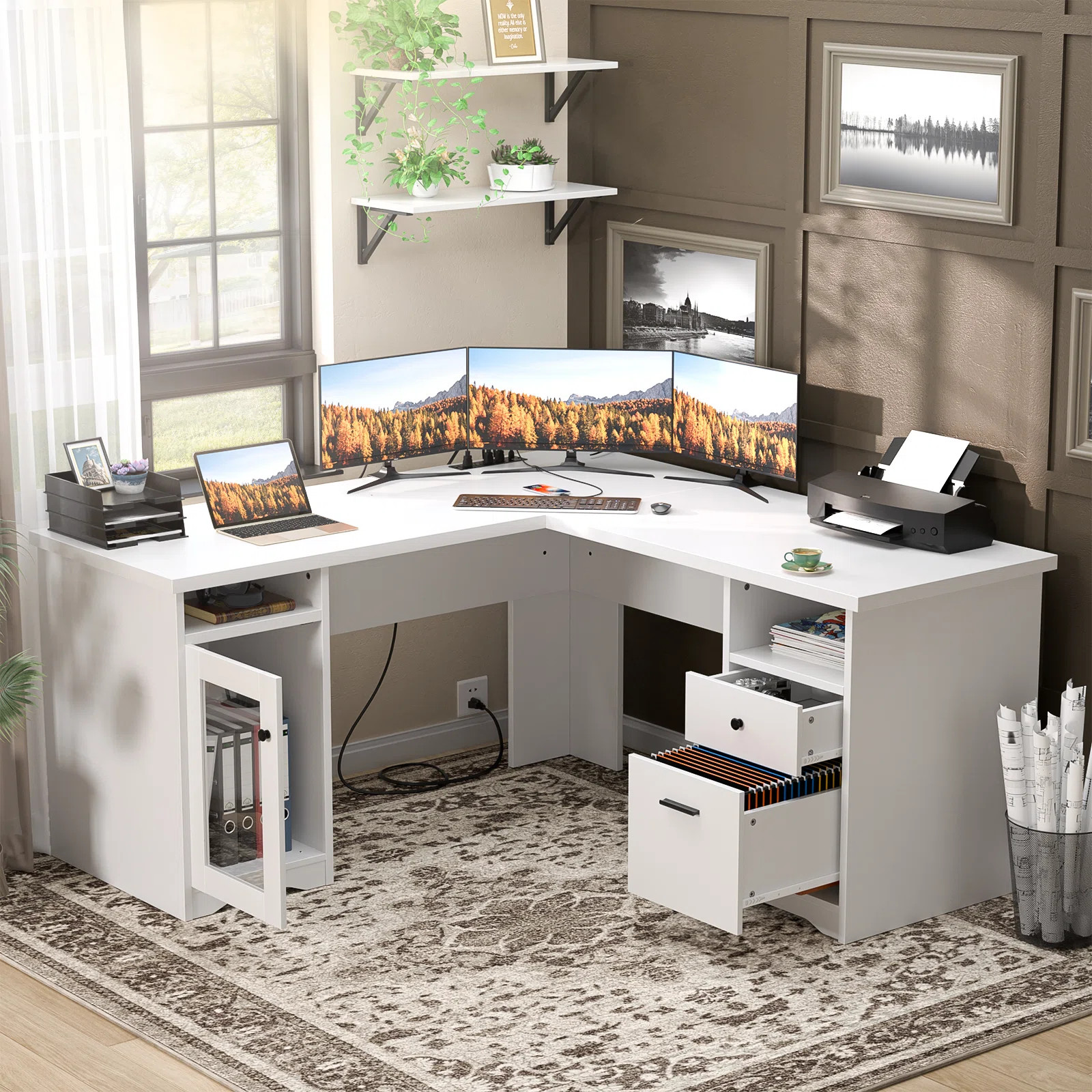 Detcho 60'' L Shaped Executive Desk with Drawers and Power Outlets | Wayfair North America