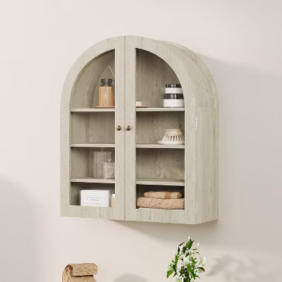 TackView Arched Medicine Cabinet Bathroom Wall Mounted Over Toilet Storage Organizer with Acrylic Doors Removable Shelf Light Gray | Target
