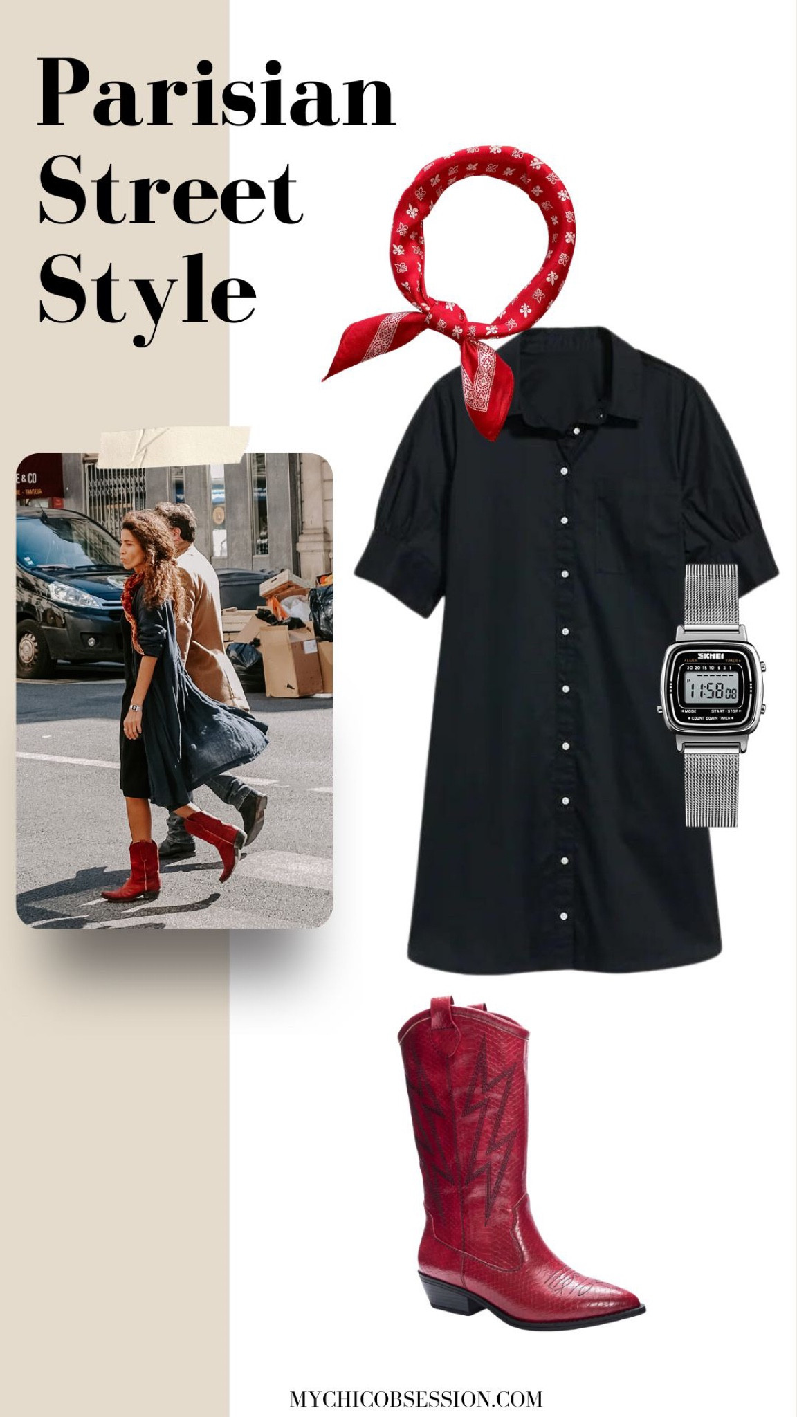 For a fall look with a little Western flair, try a black shirtdress, red Western boots, a bandana scarf and a silver watch. 

#LTKstyletip #LTKSeasonal