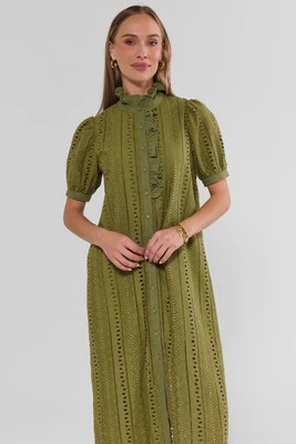 Green Eyelet Button Up Midi Dress | Avara