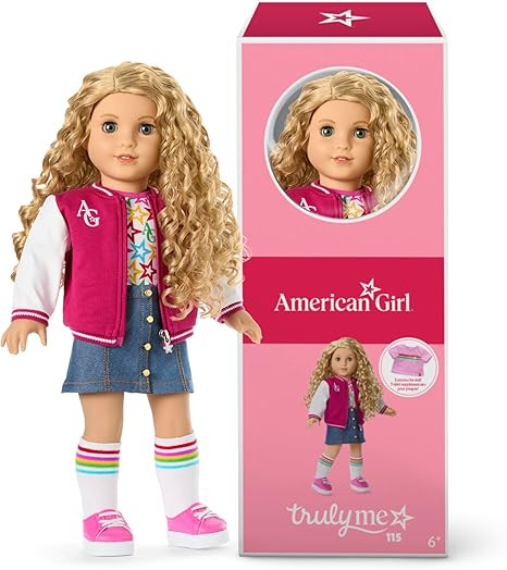 American Girl, Truly Me 18-inch Doll #115 with Gray Eyes, Curly Blonde Hair, Light Skin, Varsity ... | Amazon (US)