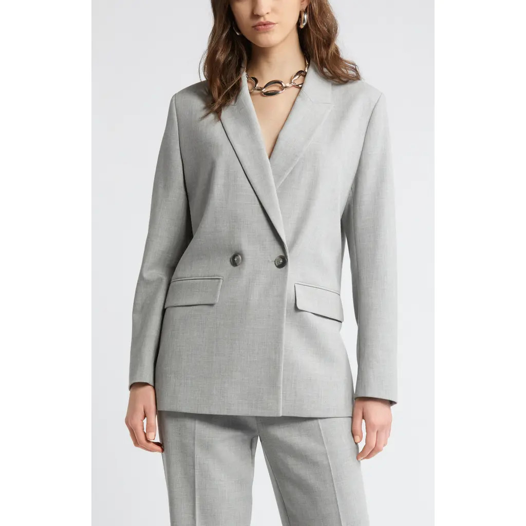 Nordstrom Double Breasted Peak Lapel Blazer in Grey Heather at Nordstrom, Size Large | Nordstrom