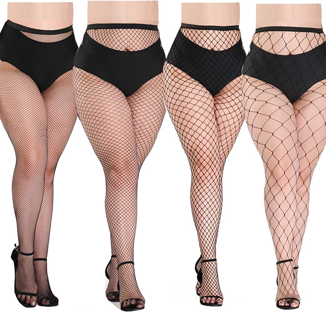 akiido Womens High Waist Tights Fishnet Stockings, Pantyhose Thigh High Stockings | Amazon (US)