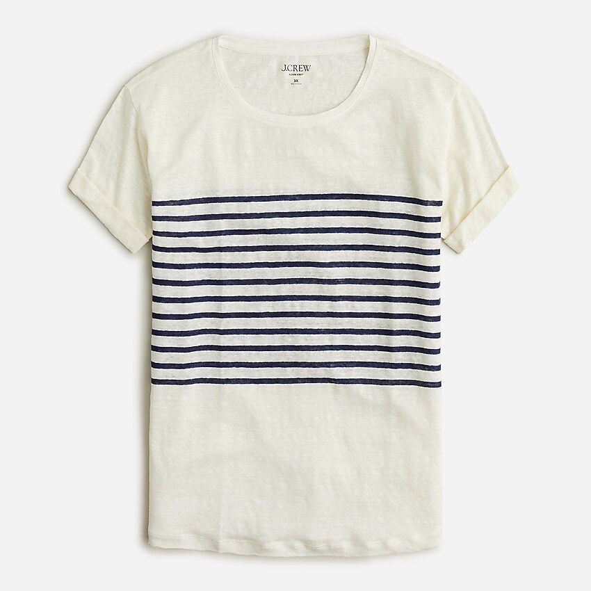 Linen roll-cuff crewneck T-shirt in stripe | J.Crew US