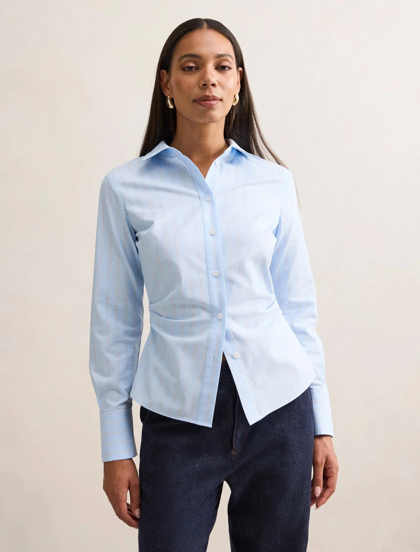 Forever New Women's Ange Slim Fitted Shirt in Blue Stripe | Forever New (AU)