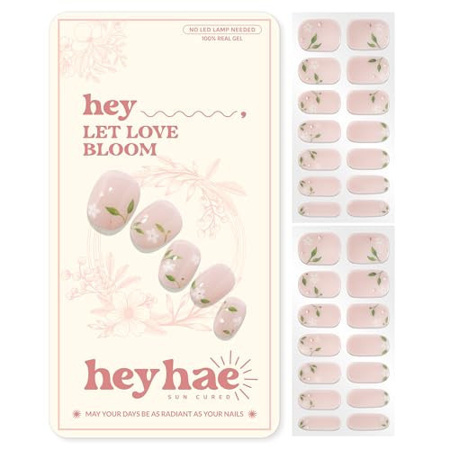 Heyhae Semi Cured Gel Nail Strips | No LED Lamp Needed |Pink, Floral | Easy Apply & Remove, Salon Quality | Includes 28 Strips, 2 Prep Pads, Nail File & Wooden Stick - Hey, Let Love Bloom | Amazon (US)