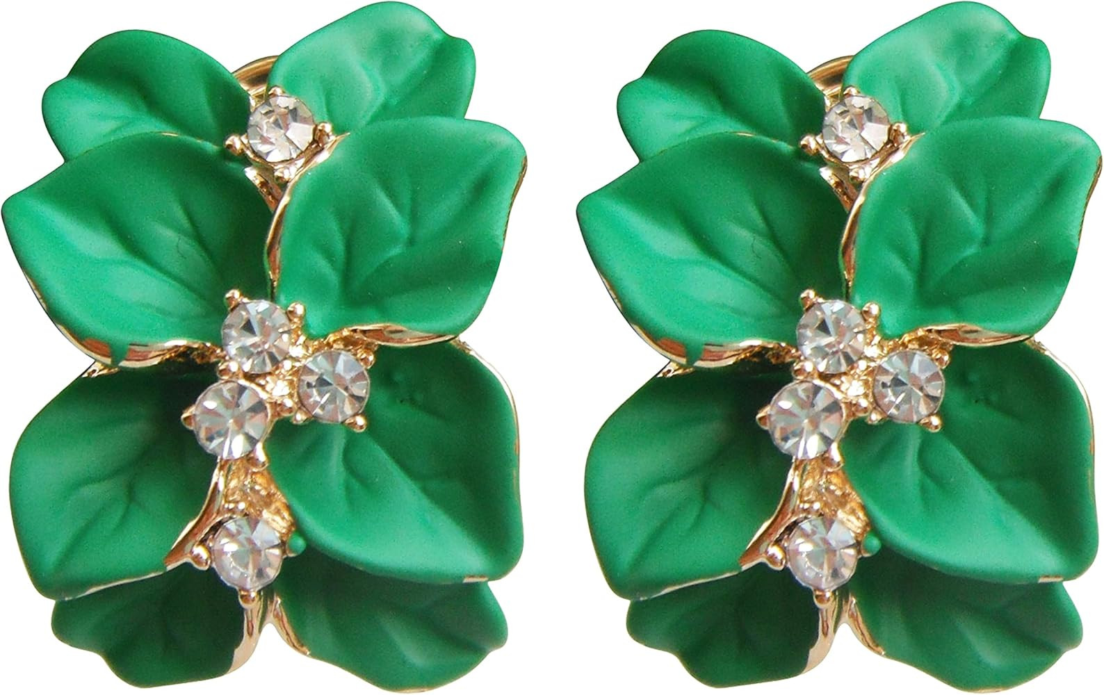 Navachi 18k Gold Plated White Crystal colorful Enamel Leaves Flower Omega Back Earrings | Amazon (US)