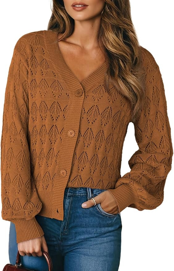 Dokotoo Women's Cardigan Sweaters 2025 Lightweight Fall Oufits Clothes Trendy Long Sleeve Crochet... | Amazon (US)