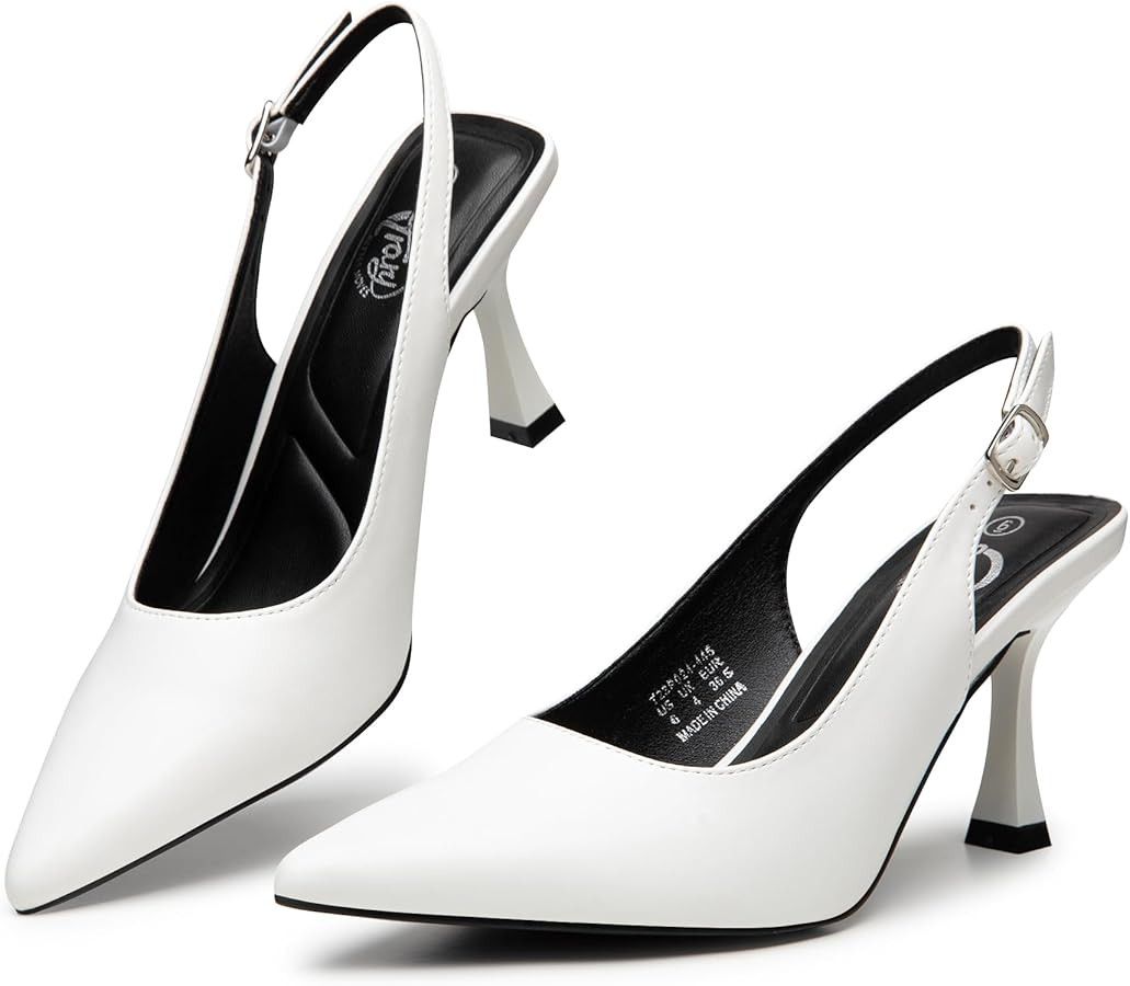 Trary Slingback Heels for Women Pointed Toe Pumps Shoes 3.2inch High Heel Slip On Rhinestone Glit... | Amazon (US)