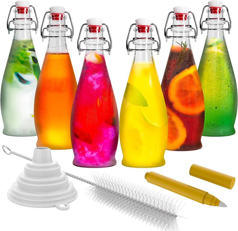 Nevlers Set of 6 | 8.5 Oz. Glass Bottle Set with Swing Top Stoppers and Includes Bottle Brush, Fu... | Amazon (US)