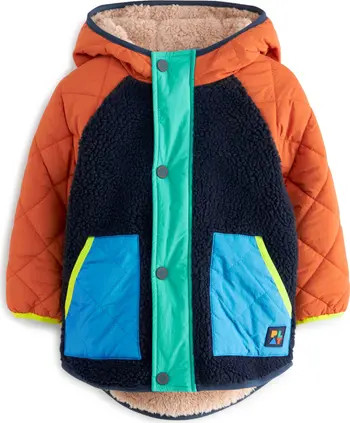 NEXT Kids' Borg Quilted Colorblock Hooded Jacket | Nordstrom | Nordstrom