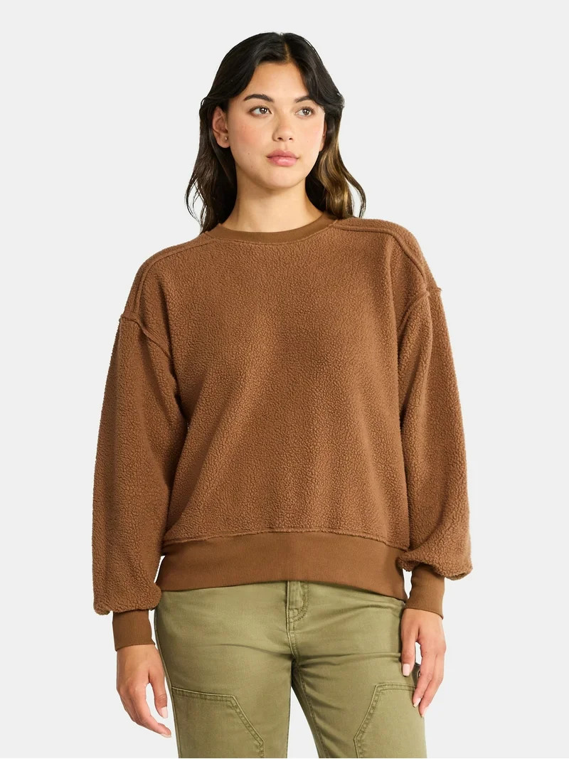 Time and Tru Women's Reverse Fleece Pullover Sweatshirt, XS-XXXL | Walmart (US)