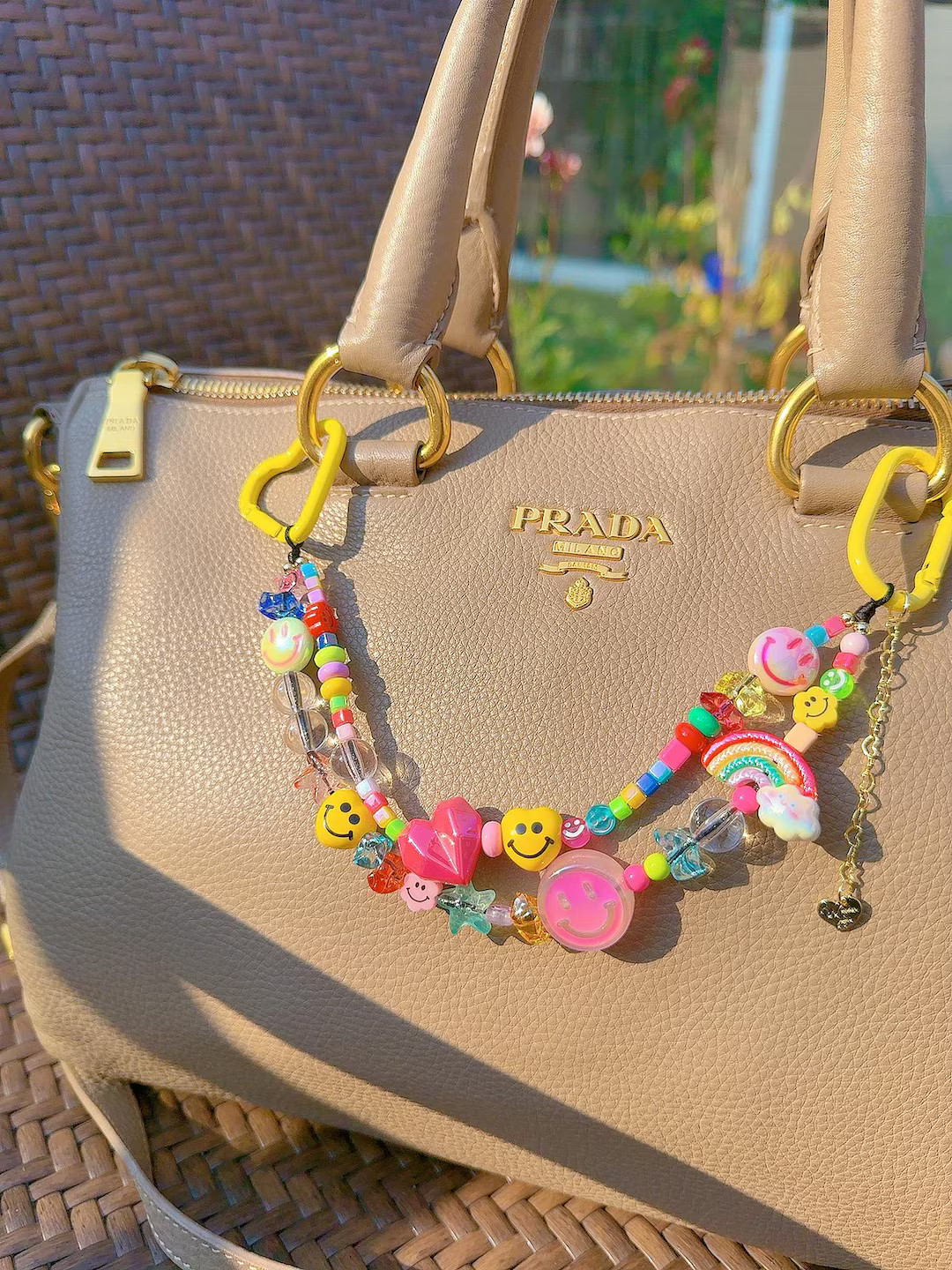 Adorable Happy Face Bag Charm, Multicolored Smiling Face Purse Charm, Double Chain Rainbow Beaded... | Etsy (US)