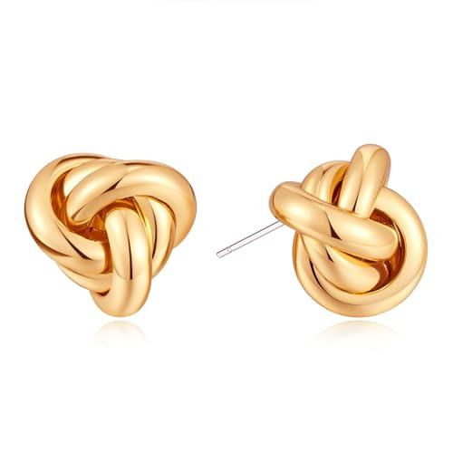 Gold/Silver Knot Stud Earrings Chunky Link Earrings Cute knot Earrings for Women Trendy Jewelry | Amazon (US)