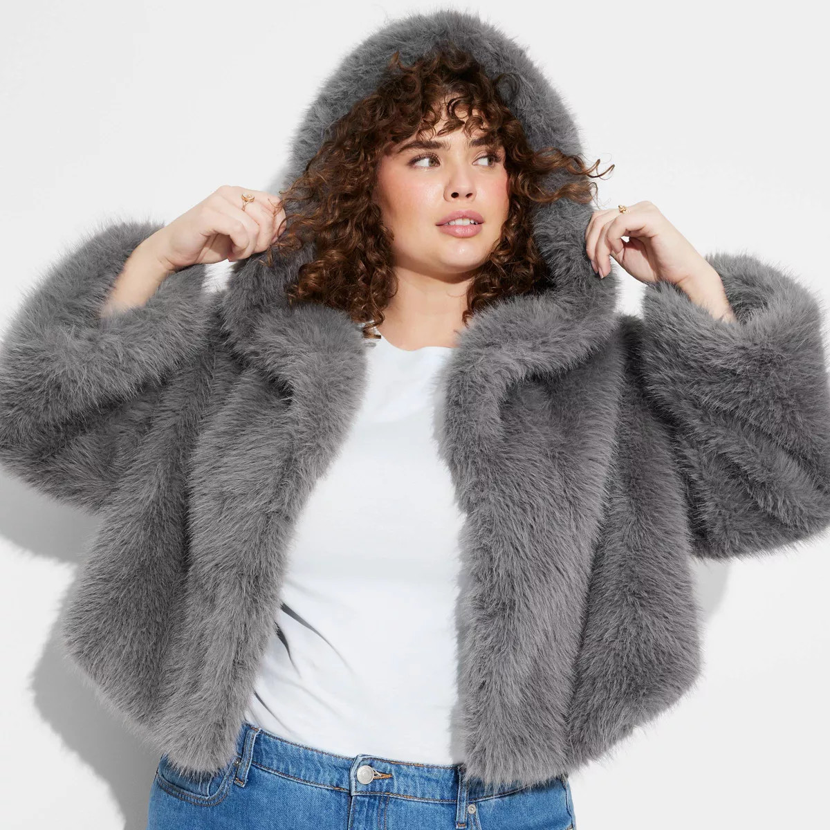 Women's Cropped Hooded Faux Fur Jacket - Wild Fable™ | Target