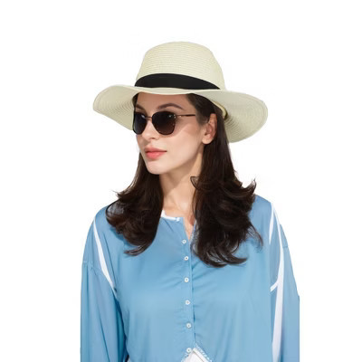 Anna-Kaci Wide Brim Straw Fedora Sun Hat with Black Band Lightweight Packable Summer Panama Hat - White | Target
