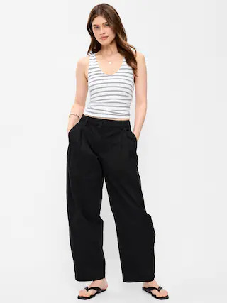Mid-Rise Twill Barrel-Leg Pants | Old Navy (US)
