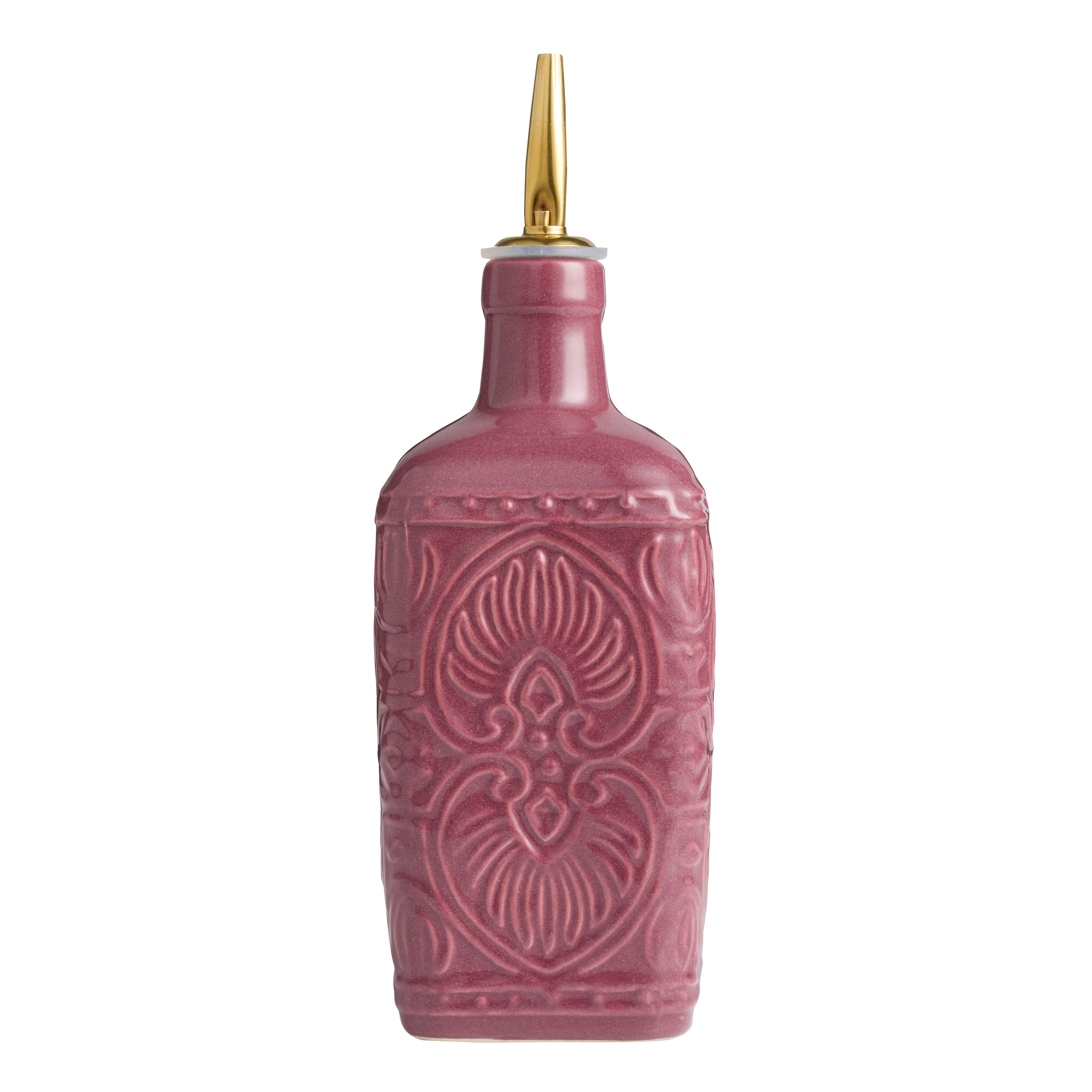 Square Plum Ceramic Embossed Oil Bottle | World Market