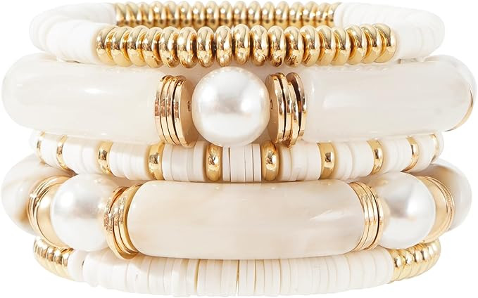GOOJIDS Bamboo Tube Bangles Bracelet Chunky Curved Stacking Clear Acrylic Colorful Beads Stretcha... | Amazon (US)