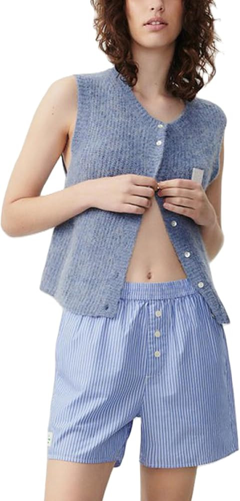 Women Y2K Knit Vest Vintage Casual Sleeveless Button Down Knitted Basic Tank Tops Sweater Top Blo... | Amazon (US)