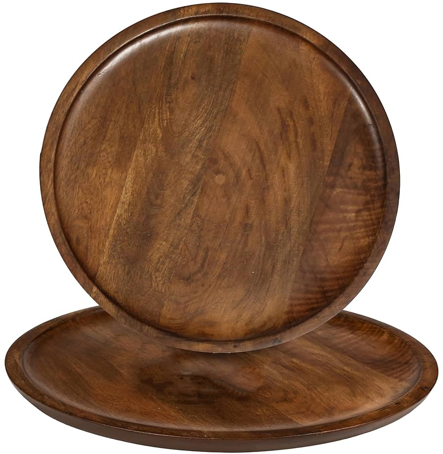 CLEENTABLE 2 Pack Wooden Charger Plates - 12" Rustic Wood Serving Platter - Round Dinner Plates, ... | Amazon (US)