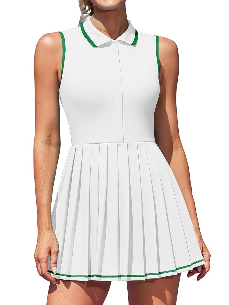 ATTRACO Women Tennis Dresses Ribbed Polo Golf Dress Half Zip Pleated Workout Dress with Built in ... | Amazon (US)