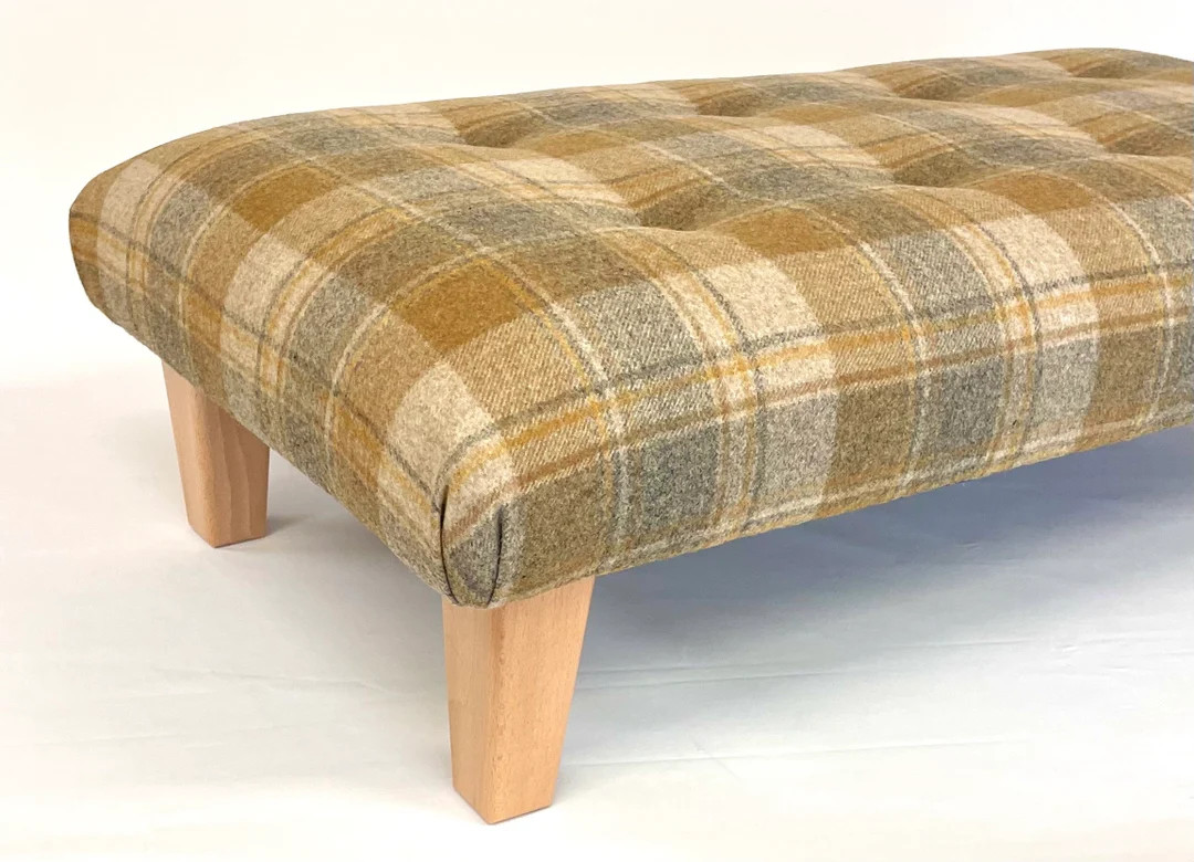 Beautiful upholstered large handmade footstool in wool check tartan with buttoned top | Etsy (US)