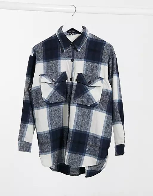 New Look cozy oversized shacket in brushed blue plaid | ASOS (Global)