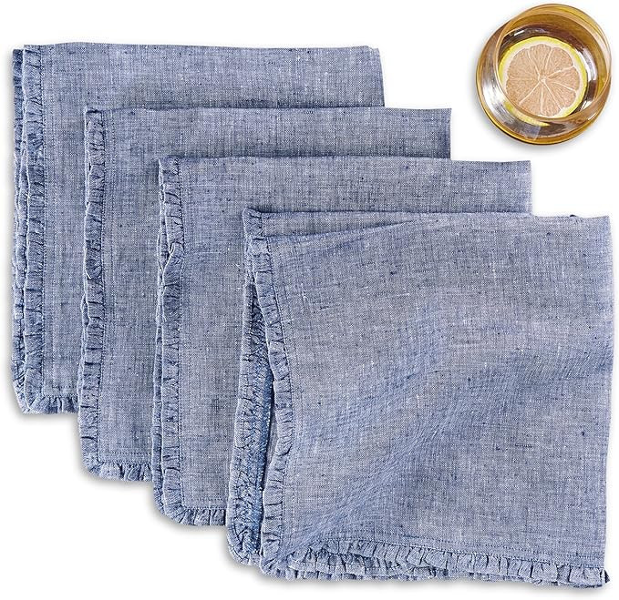 Solino Home Chambray Indigo Linen Dinner Napkins 20 x 20 Inch - 100% Pure Linen Juliette Ruffle C... | Amazon (US)